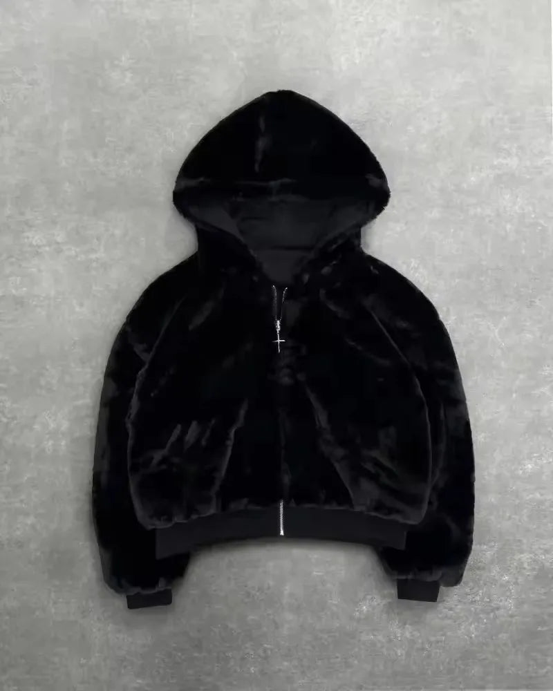 Y2k clothing Gothic leopard print double-sided oversized hoodie men's retro fashion loose zipper long sleeved sweatshirt