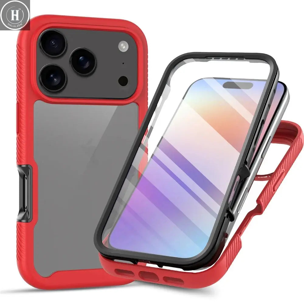 360 Full Body Protection Armor Clear Phone Case For iPhone 17 16 15 14 13 Pro Max Air 16e Plus Front Screen Shockproof Cover Halalzen UK