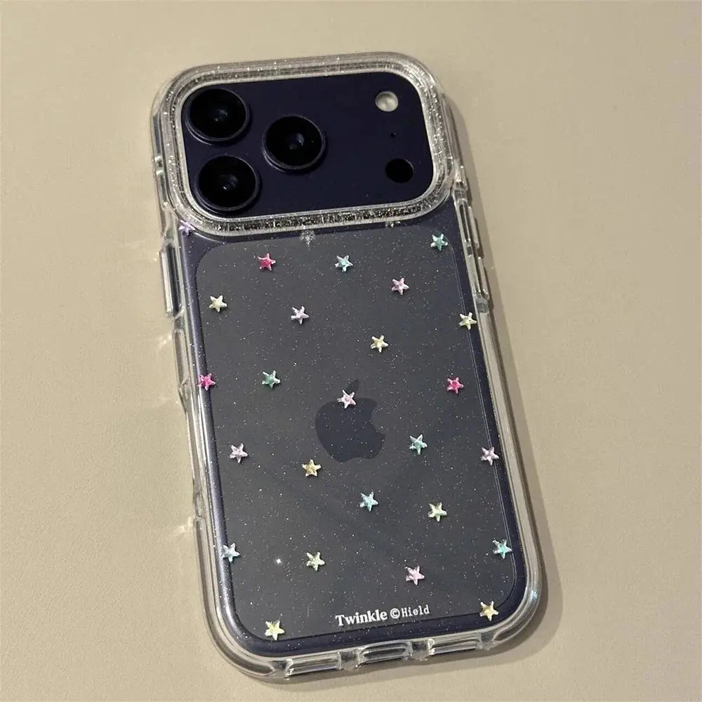 Glitter Shiny Stars Imd Transparent Back Cover for Iphone 17 16 Pro Max 13 14 15 Promax Ins Protector Shockproof Phone Case Halalzen UK