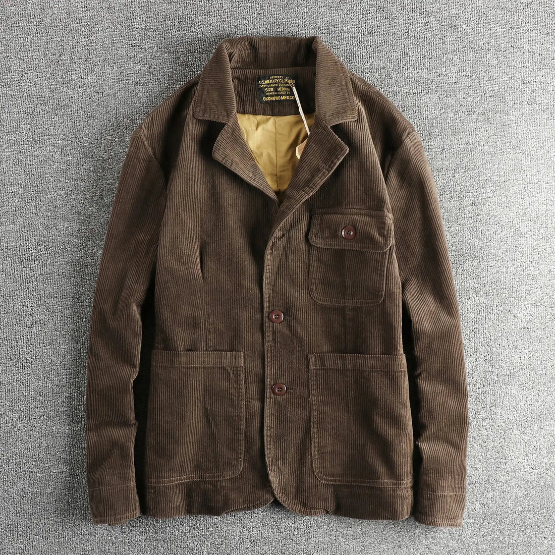 Heavy May Khaki vintage washed cotton corduroy casual suit men's fashion loose jacket single suit HALALZEN
