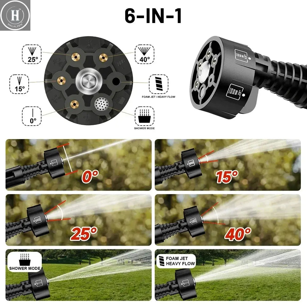 Brushless Electric High Pressure Washer 250Bar 6 IN1 Cordless 4 Gears Car Wash Water Gun Garden Spray Gun for Makita 18V Battery HALALZEN