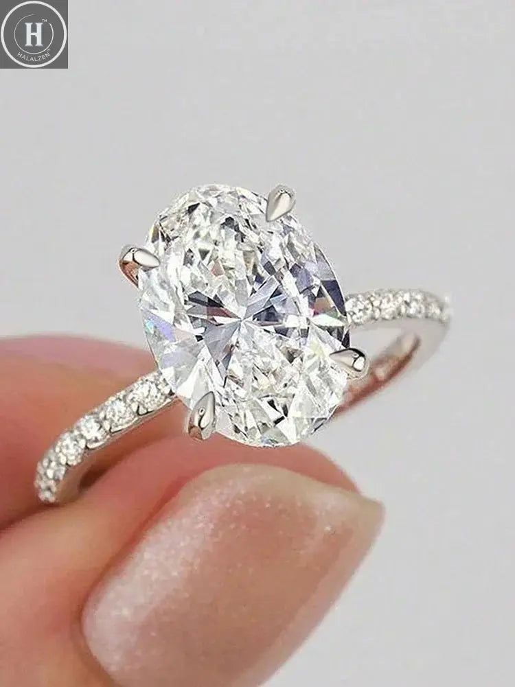 925 Sterling Silver Elliptical Horse Eye Fashionable Zircon Ring For Women Engagement Wedding Luxury High Quality Fine Jewelry HALALZEN