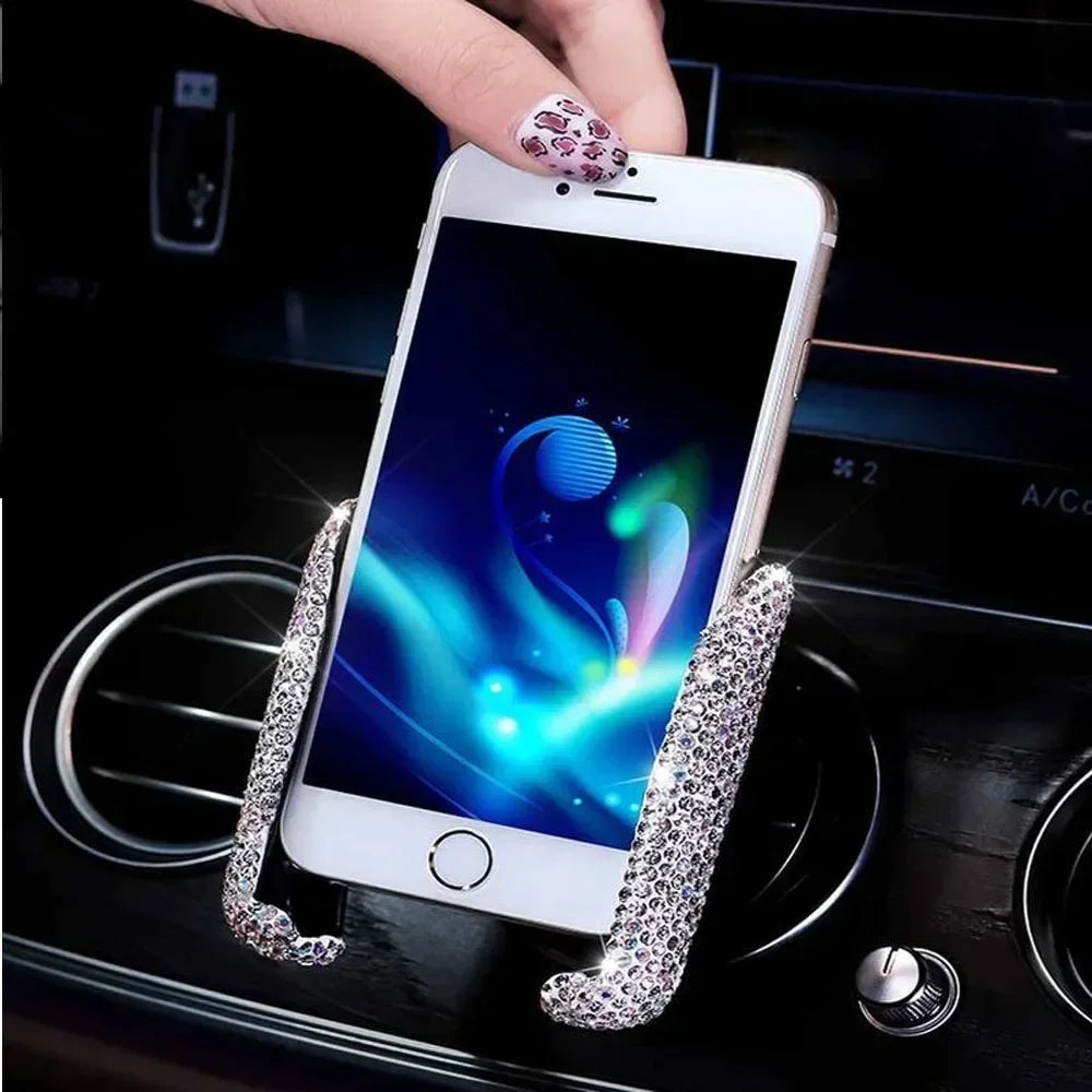 Crystal Car Phone Holder Car Air Vent Mount Clip Mobile Phone Holder Woman Diamond Auto Phone Bracket Interior Accessories Amagi