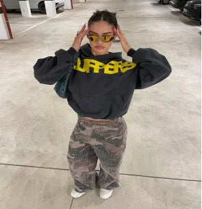 2025 new street style spring new letter graffiti print casual sports men and women same hooded solid color simple sweatshirt