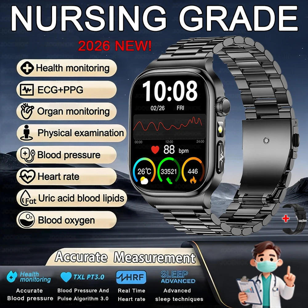2026 Health Care Smart Watch Men Women BMI Analysis Uric Acid Blood Lipids Blood Pressure Monitoring BT Call AMOLED Smartwatch