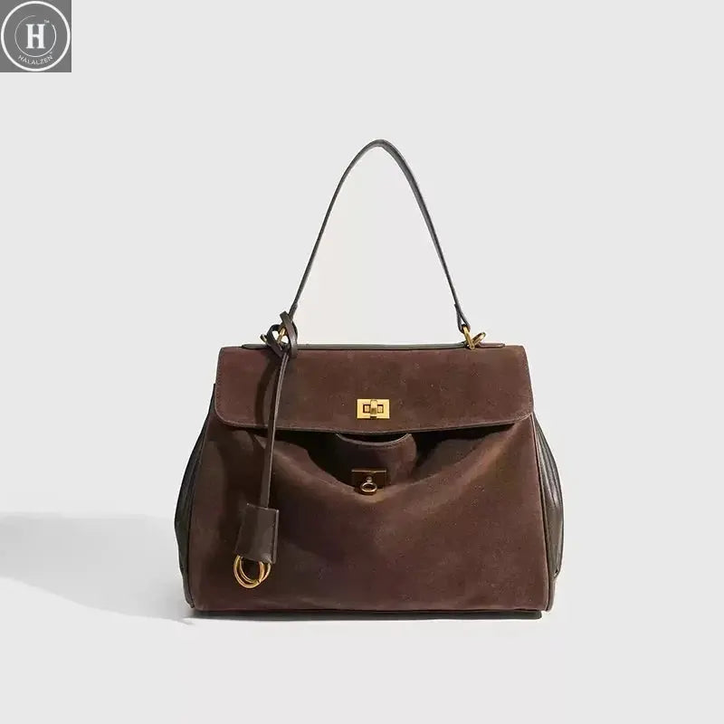 сумка через плечо женская Brand Texture Women's Luxury Brown Leather Gold Buckle Handheld Tote Bag Shoulder Bag Shoulder Bag HALALZEN