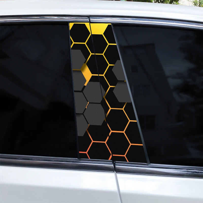 2pcs Polygonal Honeycomb Car Stickers Car Door Pillar Stickers Anti-Scratch Vinyl Stickers Car Center B Pillar DIY Stickers