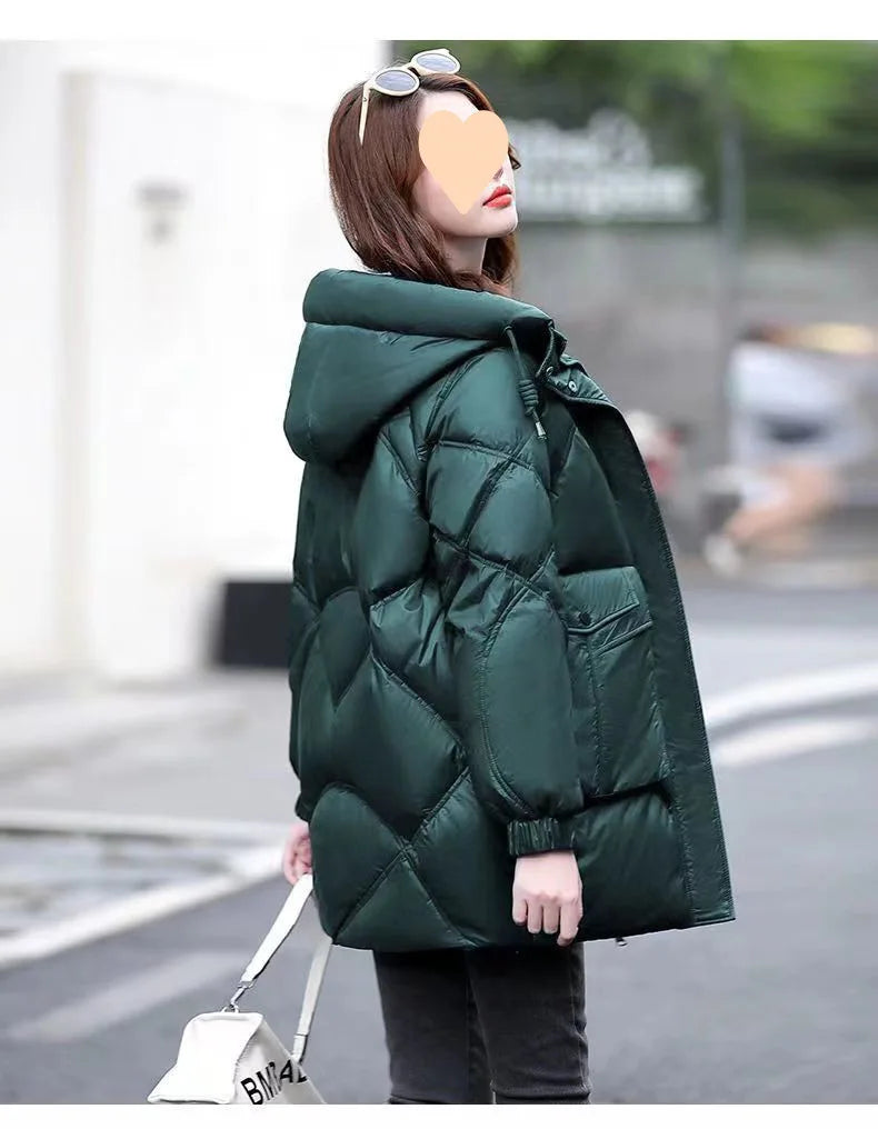 2024 New Women Jacket Winter Parkas Long Coat Fur Collar Hooded Glossy Overcoat Female Cotton Padded Parka Waterproof Outwear