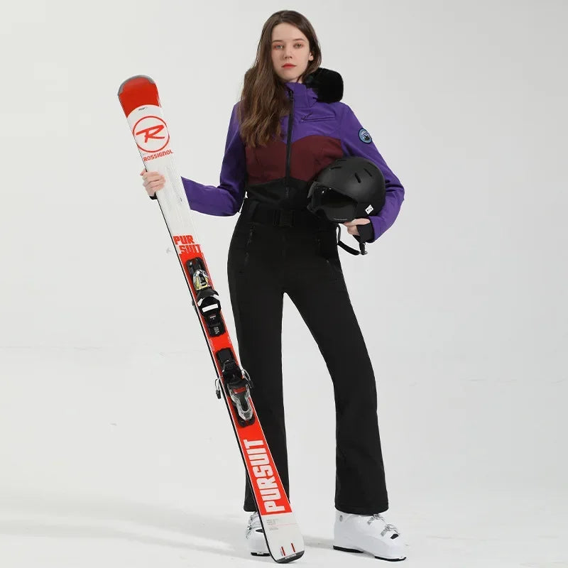 Winter New 2025 One-Piece Ski Suit Women Slim Outdoor Snowboarding Jacket Warm Waist Skiing Set Jumpsuits Windproof Waterproof