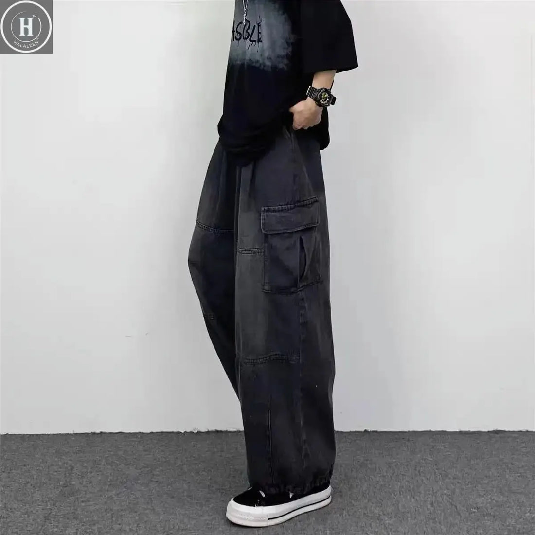 Spring And Autumn Vintage Wide Leg Big Pocket Overalls Men Y2K Neutral Loose Straight Leg Casual High Street Hip Hop Jeans Halalzen UK