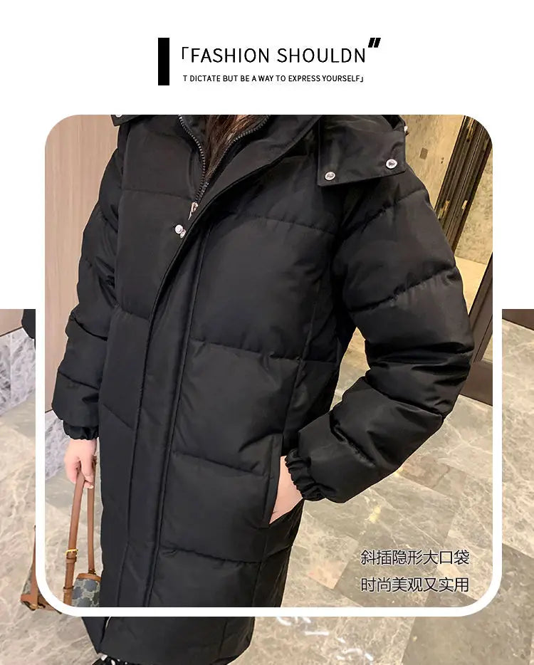 Long Down Jacket Women Waterproof Hooded Coat 2024 Winter New Loose Girls' Jacket Multi-Color Thick Windbrake Down Coat