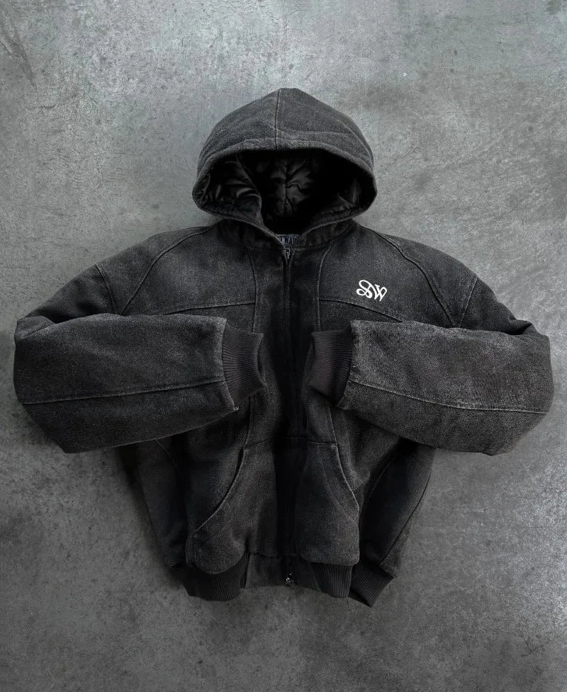 Retro High Street Washed Zipper Hoodie Goth Hip Hop Streetwear Women American Y2k Harajuku Fashion Oversized Sweatshirt Men