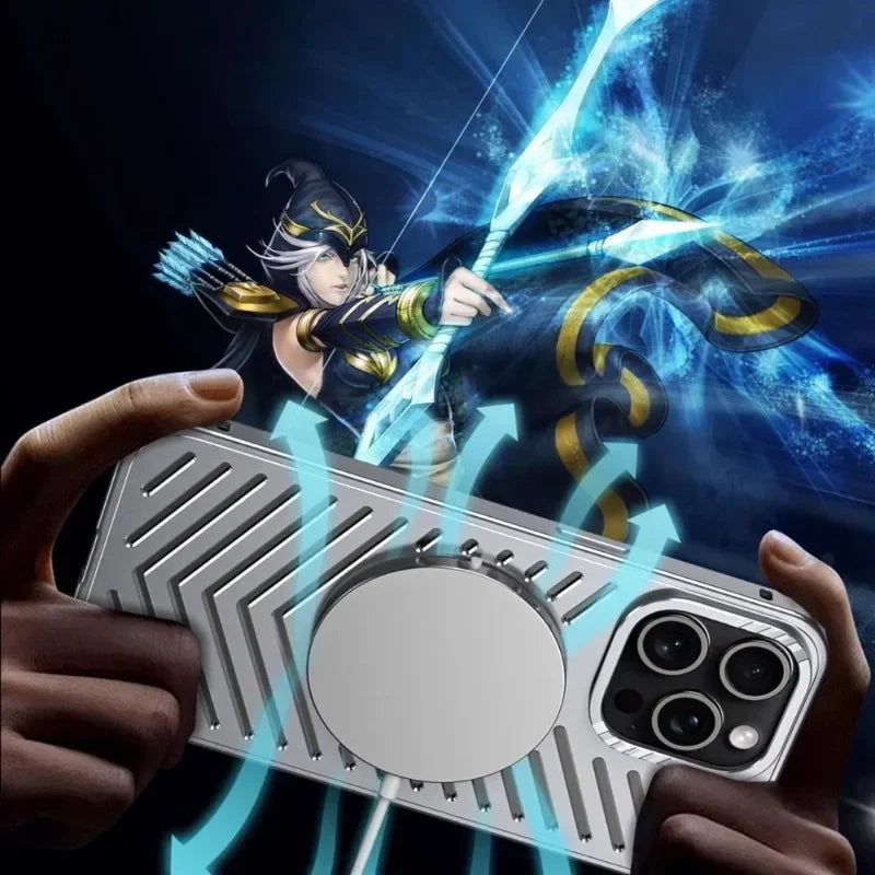 for IPhone 12 13 14 15 16 Pro Max Series MagSafe Case Luxury Metal Heat Dissipation Magnetic Phone Cases Aluminum Cooling Cover