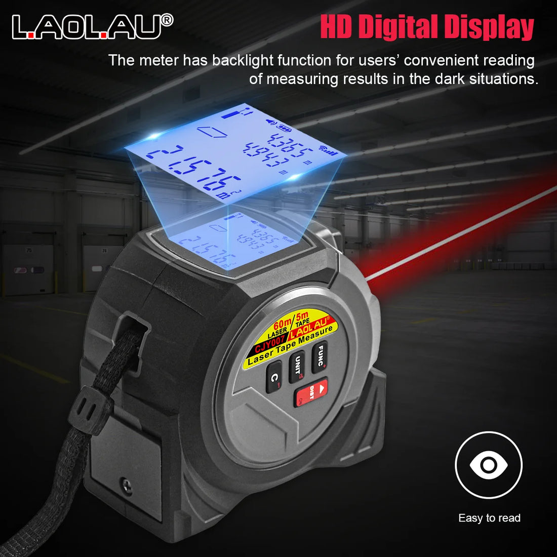 3-In-1 Laser Rangefinder 5m Tape Measure 60M/196Ft / 40M/131Ft Handheld Laser Meter Measuring Tool Cross Line Laser Level BUCKLE