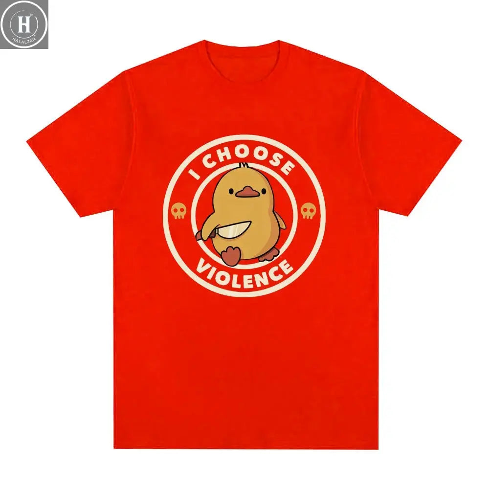 I Choose Violence T Shirt Funny Duck Humor Slogan Short Sleeve T-shirts Men Women 100% Cotton Loose Oversized T-shirt Streetwear HALALZEN