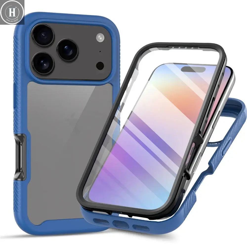 360 Full Body Protection Armor Clear Phone Case For iPhone 17 16 15 14 13 Pro Max Air 16e Plus Front Screen Shockproof Cover Halalzen UK