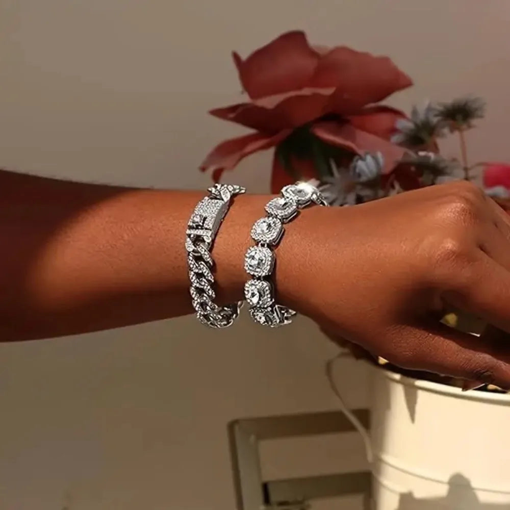 4 Piece Heart Shape Cuban Tenni Bracelet Set for Women -8.2 INCH