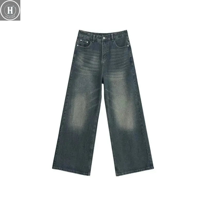 Summer Men Denim Jeans Male Wash Straight Wide Leg Baggy Loose Trousers New Fashion High Street Hot Sale Casual Trousers Halalzen UK