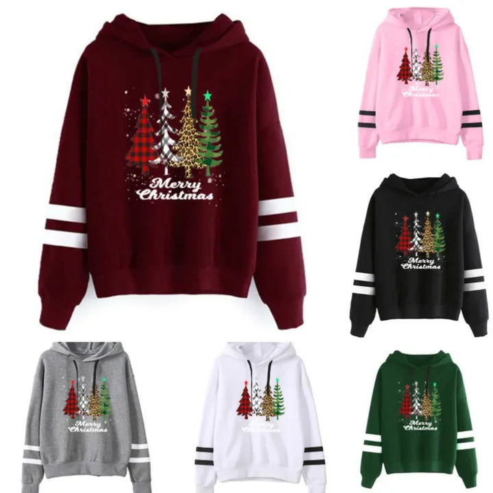 Women's Hoodie Sweatshirt Christmas Print Color Block Cross-Border Fleece Thickened Capri Pants Casual Streetwear