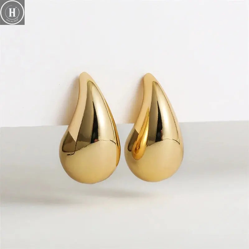 Vintage Chunky Dome Drop Earrings For Women Gold Plated Stainless Steel Thick Teardrop Earring Statement Wedding Jewelry Gifts HALALZEN