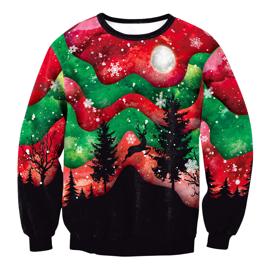 Men Women Crewneck Xmas Sweatshirt 3D Christmas Tree Gift Print Holiday Party Jumper Tops Pullover Alpaca Ugly Christmas Sweater