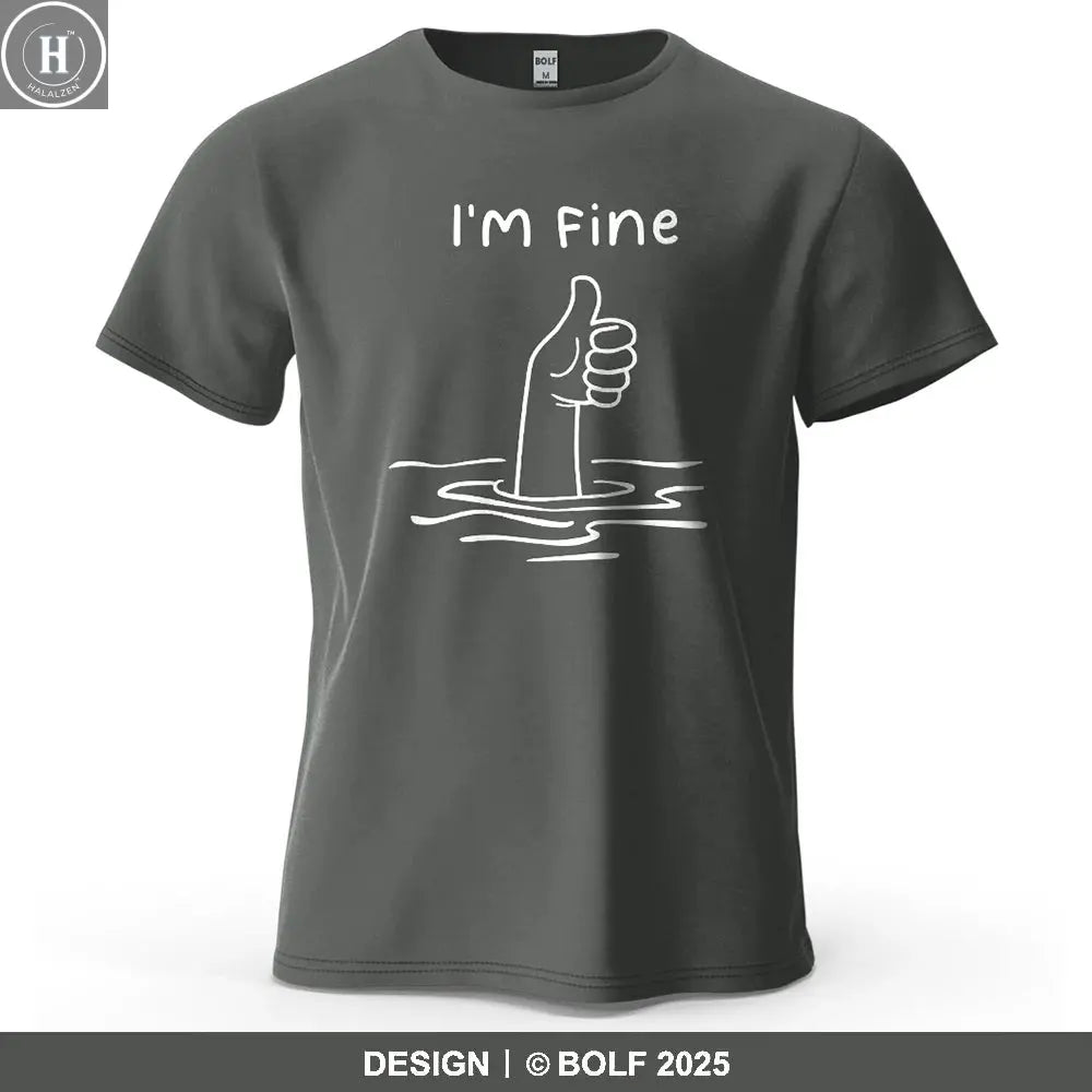 I'm Fine Funny Printed Men's T-Shirt 100% Cotton Oversized Minimalist Cartoon Graphic Tees for Women Tops Tees Streetwear HALALZEN