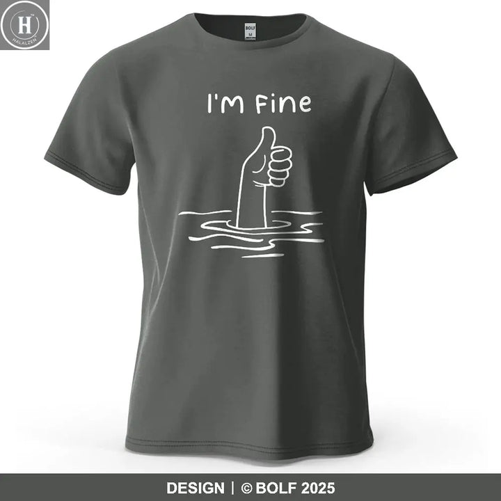 I'm Fine Funny Printed Men's T-Shirt 100% Cotton Oversized Minimalist Cartoon Graphic Tees for Women Tops Tees Streetwear HALALZEN