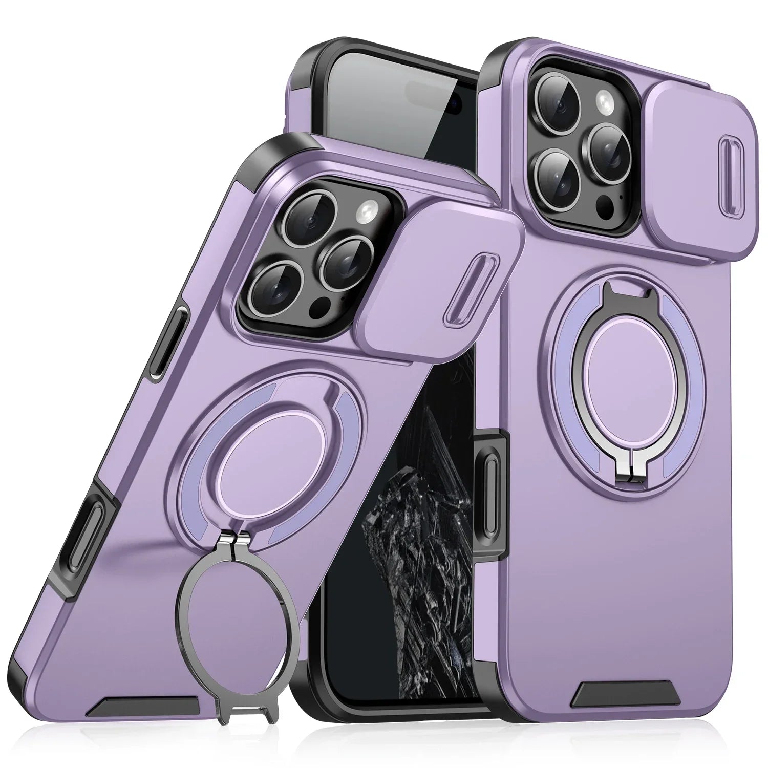 Luxury Heavy-Duty Rugged Armor Magnetic Bracket Case For iPhone 16 15 14 13 12 11 Pro Max Plus Slide Camera Protection PC Cover