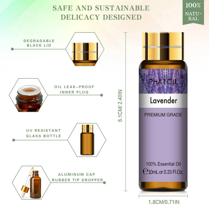 PHATOIL 10ml Sweet Orange Pure Essential Oil with Dropper for Humidifier Diffuser Myrrh Pine Needles Tangerine Thyme Aroma Oils HALALZEN