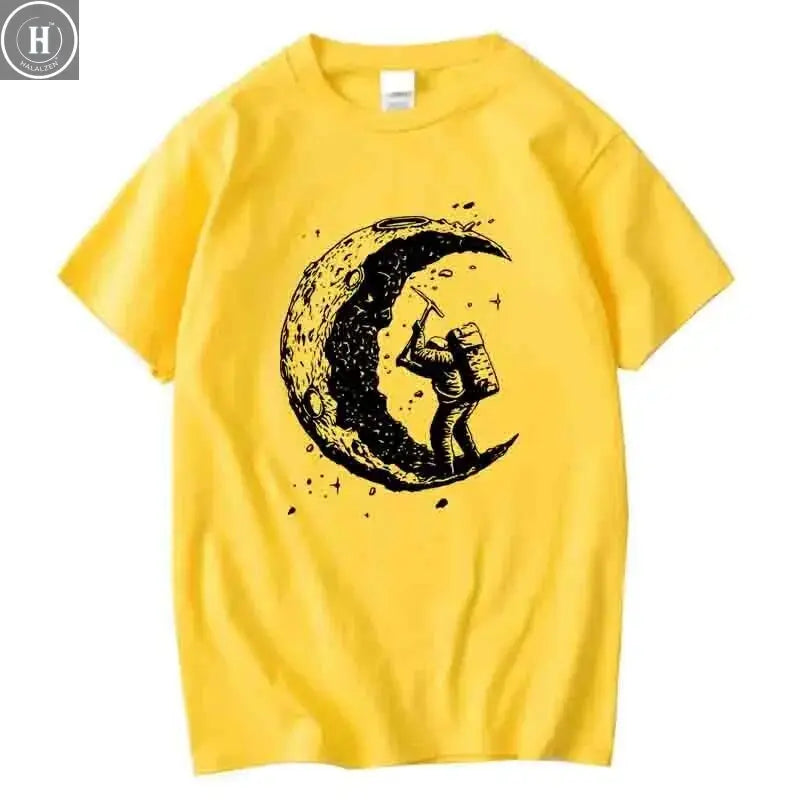Men's High Quality 100% Cotton Moon Print Casual Summer Cool Short Sleeve Men Tshirt Loose t-shirt Male Tee Shirts Male Tee Tops HALALZEN