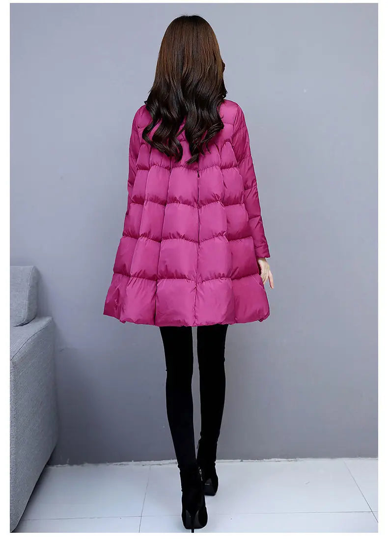 Womens Padded Down Jacket Long Loose Coat A-line Poncho Parkas Thick Skirt Cotton Outwaer Female Fashion New Winter Jacket