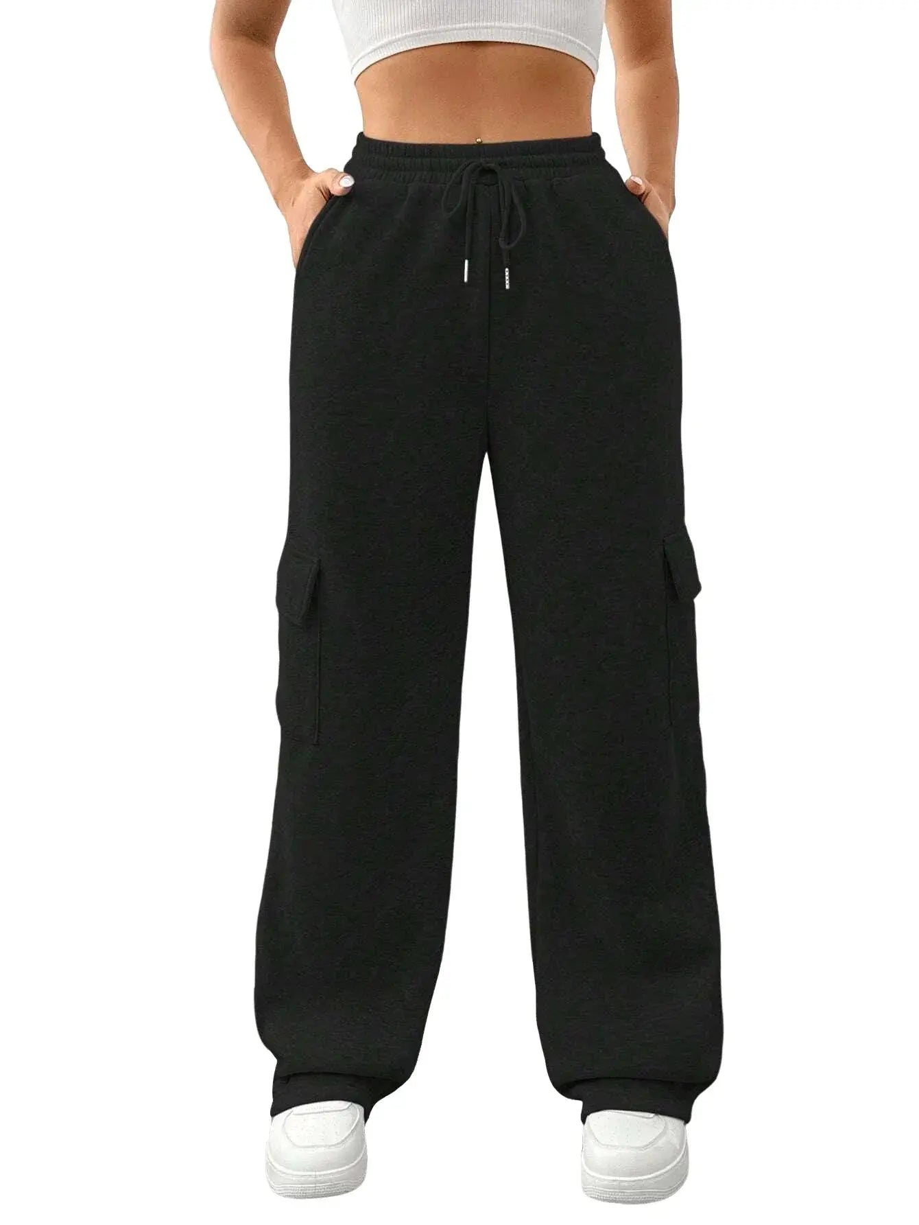 Women Running Cargo Sweatpants Fall Straight Baggy Wide Leg Lounge Pants Casual Workout Joggers Pants with Pockets Halalzen UK