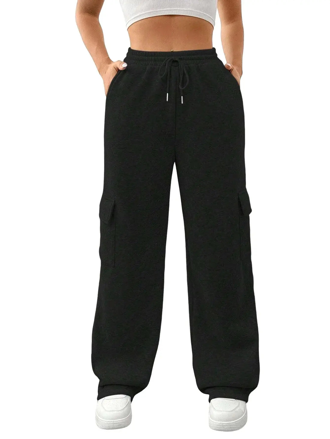 Women Running Cargo Sweatpants Fall Straight Baggy Wide Leg Lounge Pants Casual Workout Joggers Pants with Pockets Halalzen UK