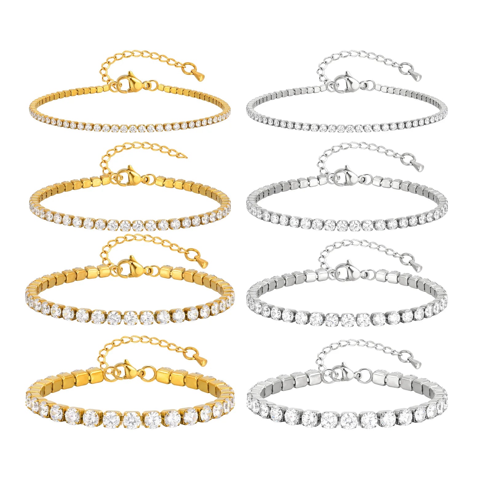 2/3/4/5MM Luxury Zircon Tennis Chain Bracelet for Women, Stainless Steel Bracelet Zircon Chain Bracelets, Dainty Jewelry Gift