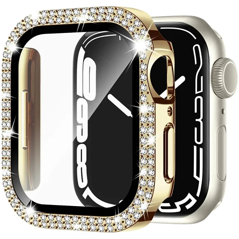 Glass+Diamond Cover For Apple watch case 46mm 40mm 44mm 41mm 42mm 45mm Bling Bumper Protector iWatch Series 11 10 9 SE 7 8 case