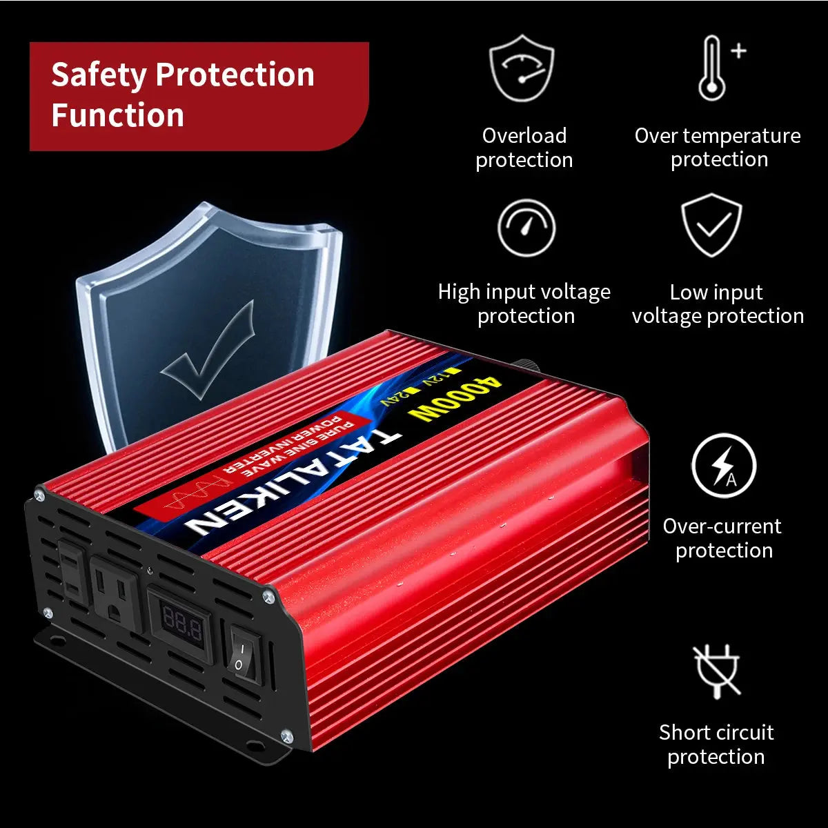 12V24V  To 110V AC Pure Sine Power Inverter 16000W 4000W  Power 60HZ  Converter Car Accessories Solar With LED And US Socket HALALZEN