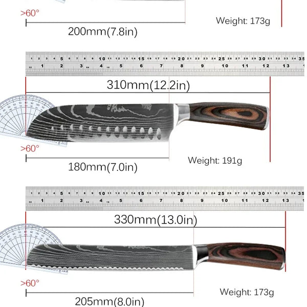 7CR17 440C Laser Damascus Chef Knife Japanese Knife Set Sharp Kitchen Knives Santoku Meat Cleaver Vegetable Fruit Slicing Knife Halalzen