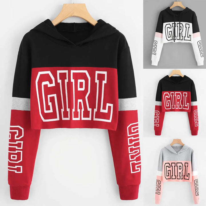 Women Sexy Cropped Hoodies Long Sleeve Letter Printed Drawstring Hooded Pullover Tops Girls Basic Crop Tops Y2k Clothes Women