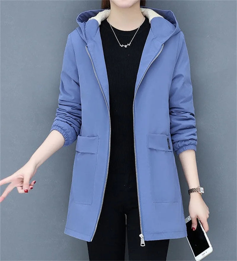 2024 New Winter Jacket Cotton Warm Puffer Coat Women Casual Parkas With Lining Plush hooded trench Outwear Women's Clothes