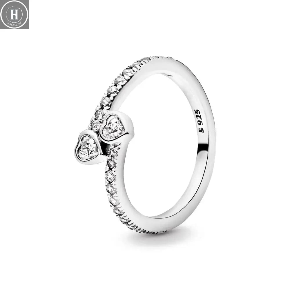 Hot Sale Original 925 Sterling Silver Women Finger Rings for Women Silver Love Heart Rhomboid Moon Star Luxury Jewelry Trinkets HALALZEN