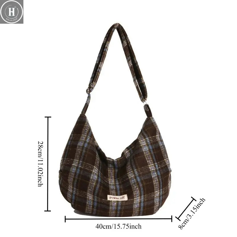Fashion Versatile Plaid Shoulder Bag Retro Crossbody Wool Commuter Fashion Large Capacity Backpack HALALZEN