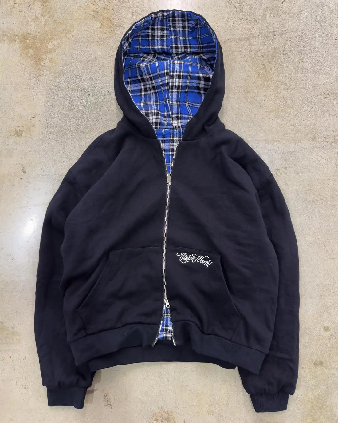 2026 New Double-Sided Blue Plaid Hoodie Men Women Embroidered Loose Zipper Hooded Jacket Y2K Streetwear Casual Couple Sweatshirt