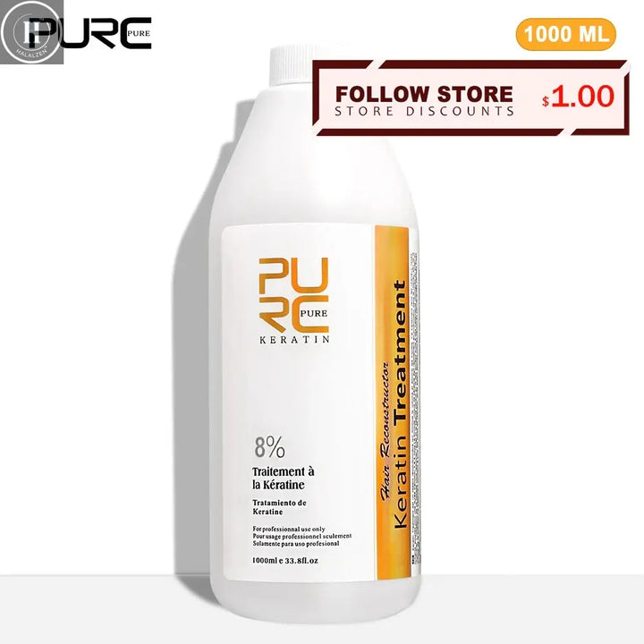 PURC 8% Keratin Smoothing Treatment Frizzy Removal Brazilian Keratin Curly Hair Care Products Salon Professional 1000ml HALALZEN