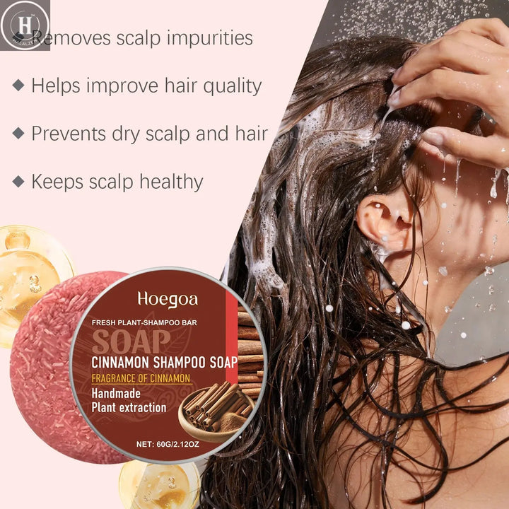 Cinnamon Shampoo Soap Bar Scalp Cleaning Dandruff Shampoo Herbal Mild Nourish Moisturize Anti-Loss Hair Scalp Care Hair Shampoo HALALZEN