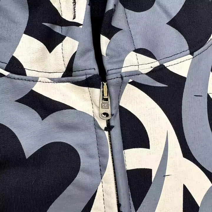 New Luxury Tribal Camo Hearts zip up N9 Face Pullover Hoodies Hoody hooded Sweatshirts velvet Cotton Thick Fleece