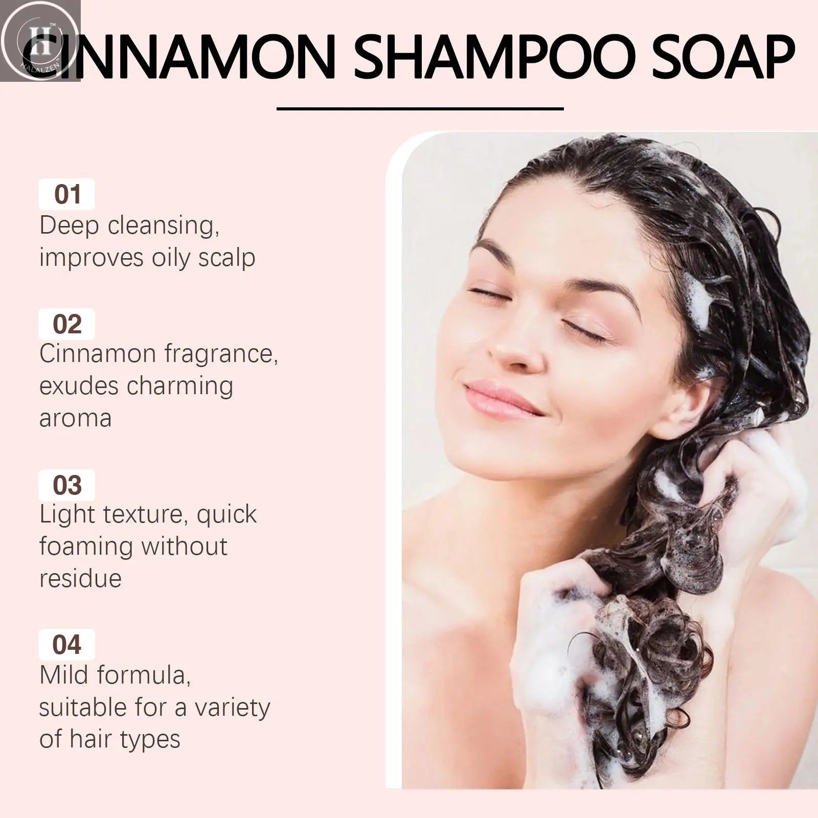 Cinnamon Shampoo Soap Bar Scalp Cleaning Dandruff Shampoo Herbal Mild Nourish Moisturize Anti-Loss Hair Scalp Care Hair Shampoo HALALZEN