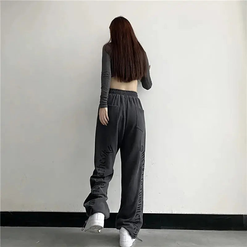 Harajuku Wide Leg Cargo Pants Women Letter Print Punk Streetwear Y2k Pantalones Mujer Korean Fashion Joggers Sweatpants Halalzen UK