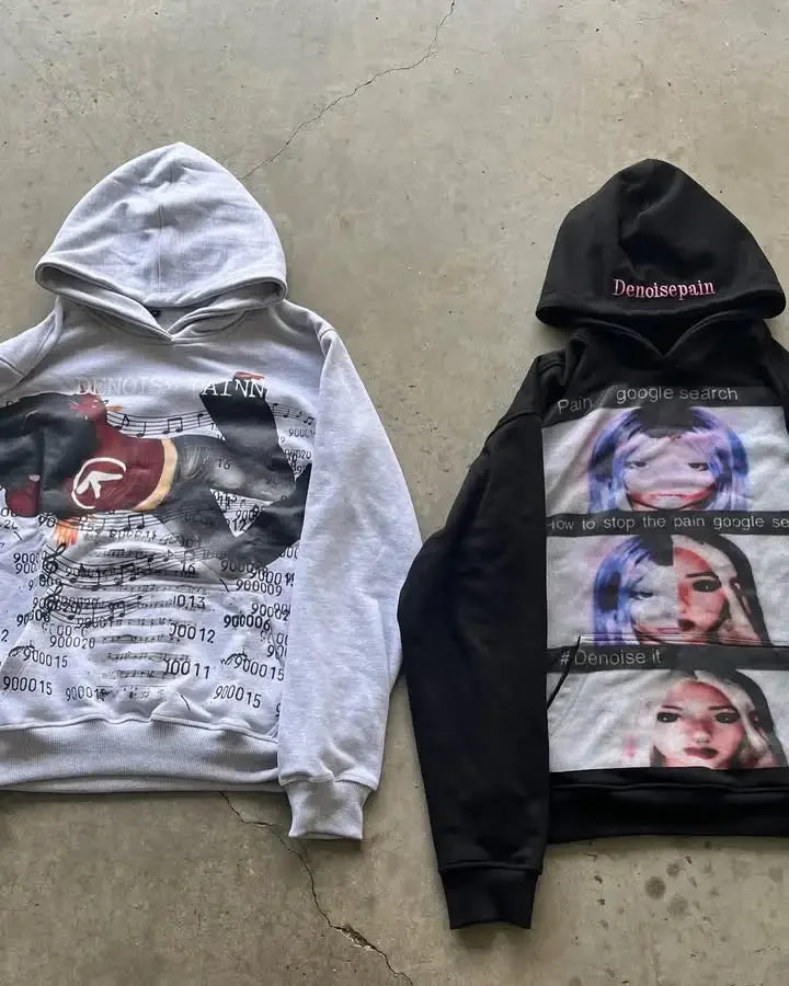 Harajuku Y2k Casual Print Hoodies Women Grunge Streetwear Sweatshirt Tops Goth Oversized Hoodie Clothes Tracksuit Men Clothing