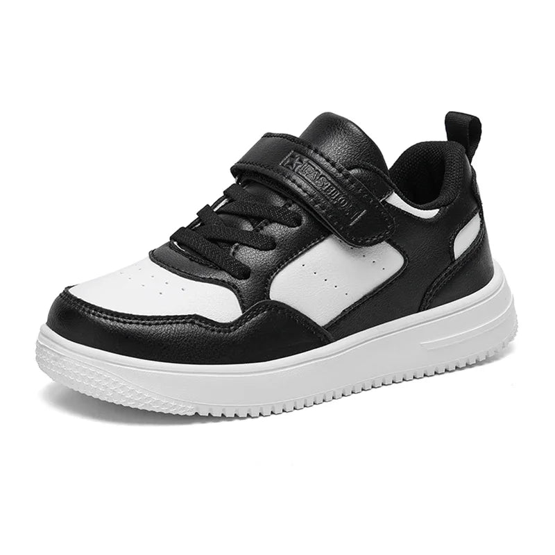 Boys Shoes Sneakers Leather Children Comfortable Flat Shoes Black White Shoes for Kids Girls School Walking Footwear Non Slip