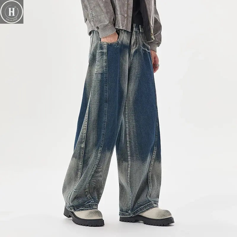 Men's Autumn Japanese Gradient Jeans Retro Washed Straight Leg Wide-leg Pants Versatile Daily Wear Loose Casual Trousers Halalzen UK